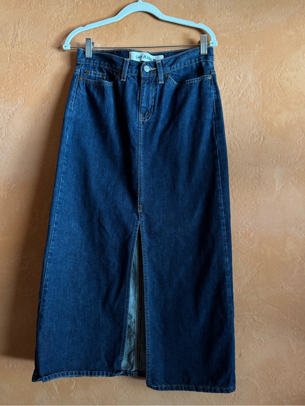 Gap Jeans Y2K 2007 Long Denim Maxi Skirt Size 6 Front Slit 100% Cotton